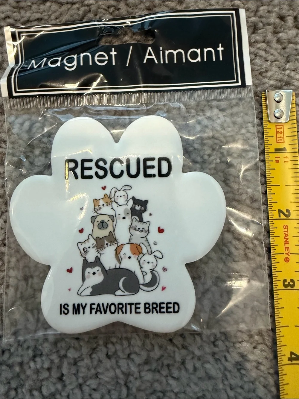 Cat Magnet Rescued Is My Favorite Breed Cat Paw Magnet - White